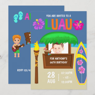 Kinder Hawaiian Luau Party Foto-Einladung Einladung