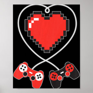 Kinder Herz Pixel Art Video-Game Controller Valent Poster