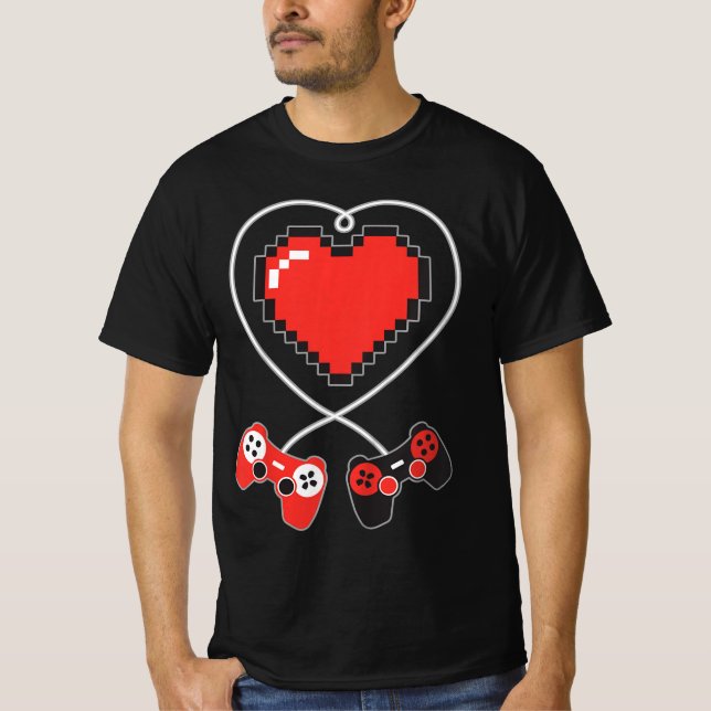 Kinder Herz Pixel Art Video-Game Controller Valent T-Shirt (Vorderseite)