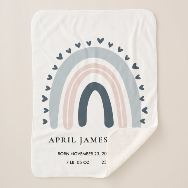 KINDER HERZEN BLUSH BLUE RAINBOW BABY GEBURTSTATT SHERPADECKE (Vorderseite)