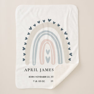 KINDER HERZEN BLUSH BLUE RAINBOW BABY GEBURTSTATT SHERPADECKE