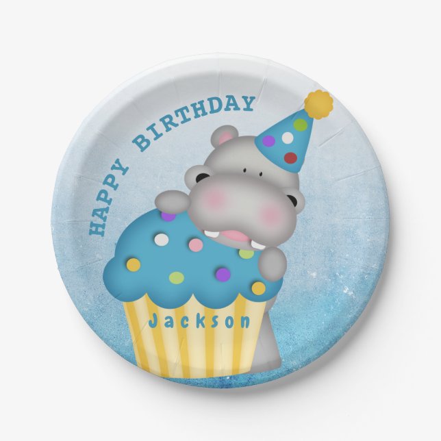 Kinder Hippo Geburtstag Cupcake Sprinkles Personal Pappteller (Vorderseite)