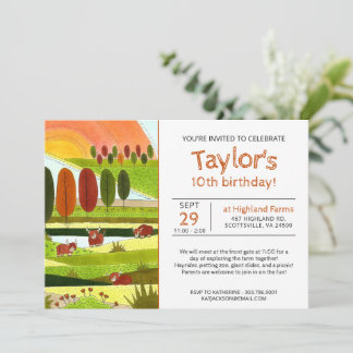 Kinder Hochland Kühe fallen Farm Geburtstagsparty  Einladung