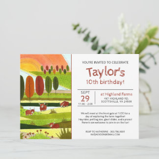 Kinder Hochland Kühe fallen Farm Geburtstagsparty  Einladung