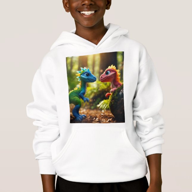 Kinder hoodie mit Dinosaurier-Bild. (Vorderseite)