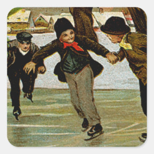 Kinder Iceskating Quadratischer Aufkleber