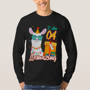 Kinder ich bin 4 Jahre alt und Llamazing Llama 4. T-Shirt