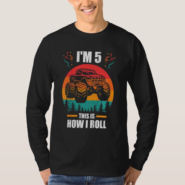 Kinder ich bin 5 So Roll Monster Truck Boy 5 T-Shirt (Vorderseite)