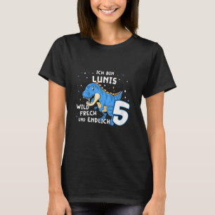 Kinder ich bin Lunis endlich 5 Blue Dino TRex Kids T-Shirt