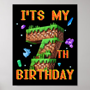 Kinder, ich habe meinen 7. Geburtstag Pixel-Gamer- Poster