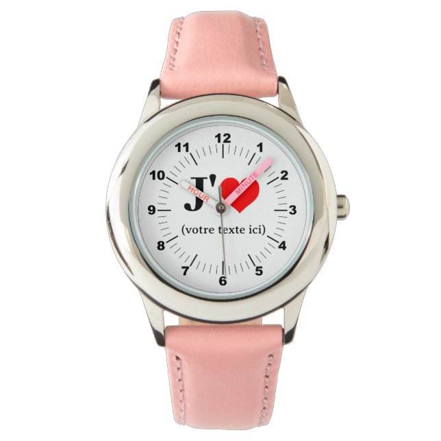 Kinder, ich höre rosa Ledergitter, Strap Watch Armbanduhr (Vorderseite)