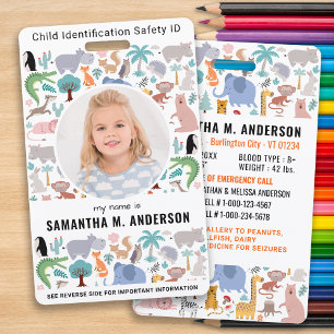 Kinder ID Notfall Süß Lustige Tiere Kinder Foto Ausweis
