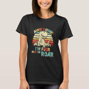 Kinder im Four Hear Me Roar Dinosaur Birthday Boy T-Shirt