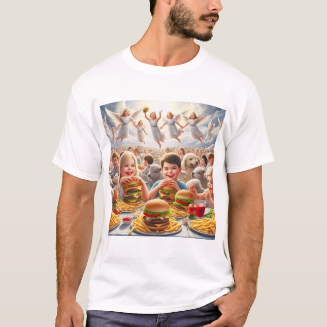 Kinder im Himmel essen Fast Food Haiku T-Shirt (Vorderseite)