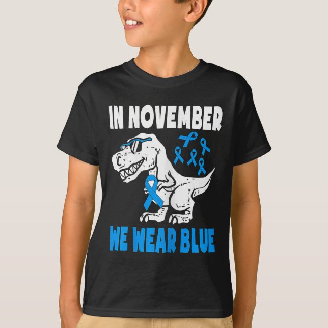 Kinder im November Wir tragen blaues Diabetes. T-Shirt (Vorderseite)