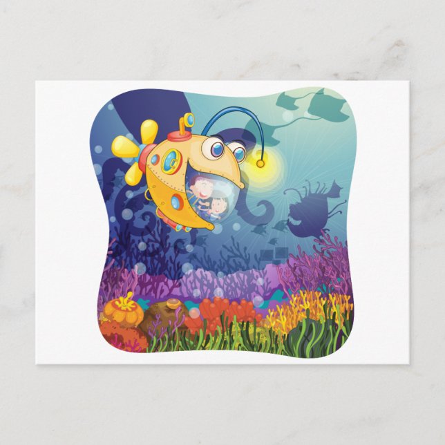 Kinder im U-Boot unter Wasser Postkarte (Vorderseite)