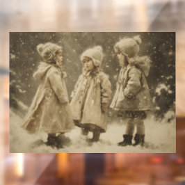 Kinder im Winter Fensteraufkleber