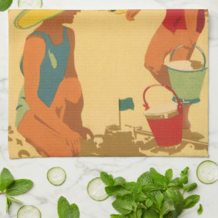 Kinder in altmodischer Kleidung, Schwestern auf Fa Geschirrtuch