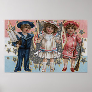 Kinder in Blau, Weiß und Rosa Poster