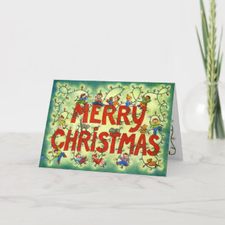 Kinder in den Weihnachtslichtern - Feiertagskarte
