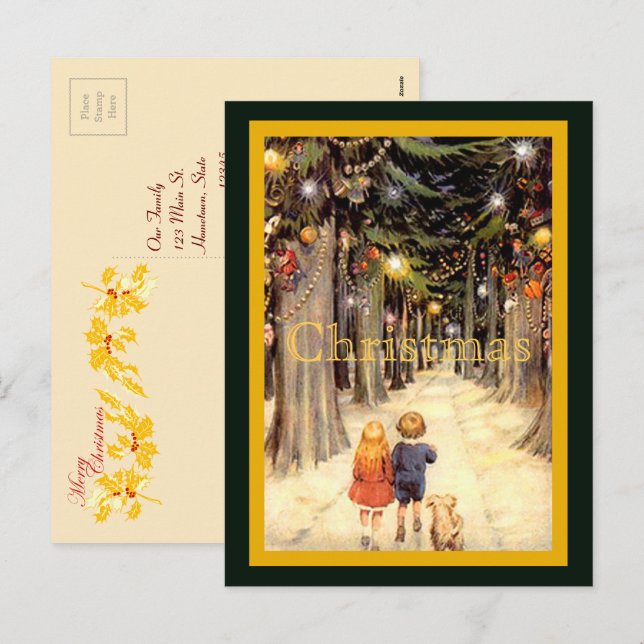 Kinder in der Weihnachtsleine Postkarte (Vorne/Hinten)