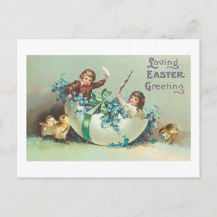 Kinder in einem floralen Eierschalenboot Vintage Postkarte