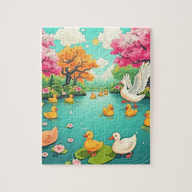 Kinder in einem ruhigen Teich; Puzzle (Vertikal)