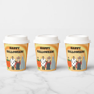 Kinder in Kostümen, Halloween-Papiertassen Pappbecher