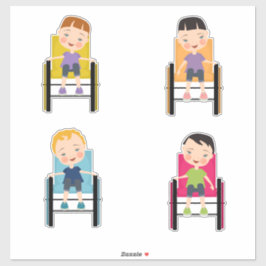 Kinder in Rollstuhlaufklebern 4 Aufkleber