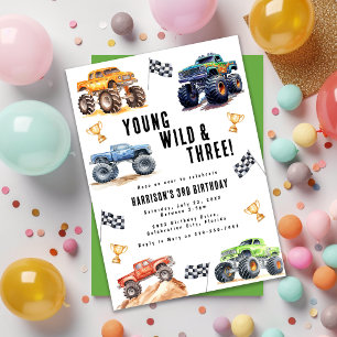 Kinder Jung Wild Und Drei Monster Trucks Einladung