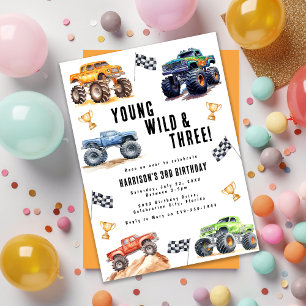 Kinder Jung Wild und drei Monstertrucks Einladung