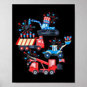 Kinder Jungen 4. Juli Kranwagen Baustellenfahrzeug Poster