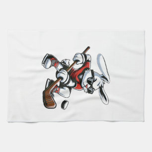 Kinder Jungen Fröhlicher Osterhase spielt Hockey O Geschirrtuch