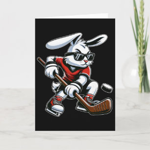 Kinder Jungen Fröhlicher Osterhase spielt Hockey O Karte