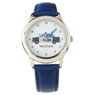 Kinder Jungen Polizei Auto blauer Name Armbanduhr