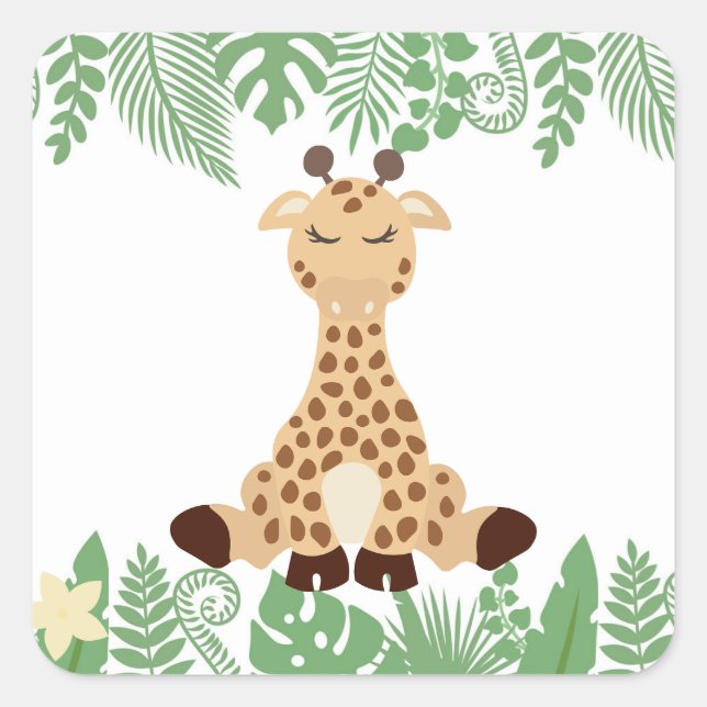 Kinder Jungle Animals Party Square Sticker - Giraf (Vorderseite)