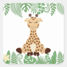 Kinder Jungle Animals Party Square Sticker - Giraf