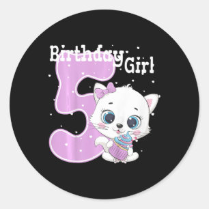 Kinder Katze 5. Geburtstag Shirt Girls Kitten Gebu Runder Aufkleber