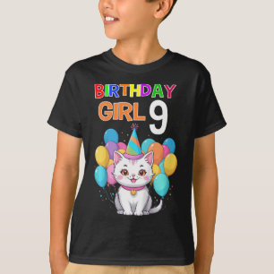 Kinder Katze Geburtstag 9 Geburtstagsparty Girls 9 T-Shirt