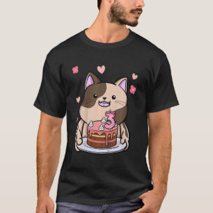 Kinder Katzenkatze mit Geburtstagskuchen 3. Jahr B T-Shirt
