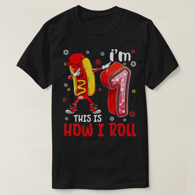 Kinder Kind Kind 1 Jahr alt Dabbing Hot Dog Geburt T-Shirt (Design vorne)
