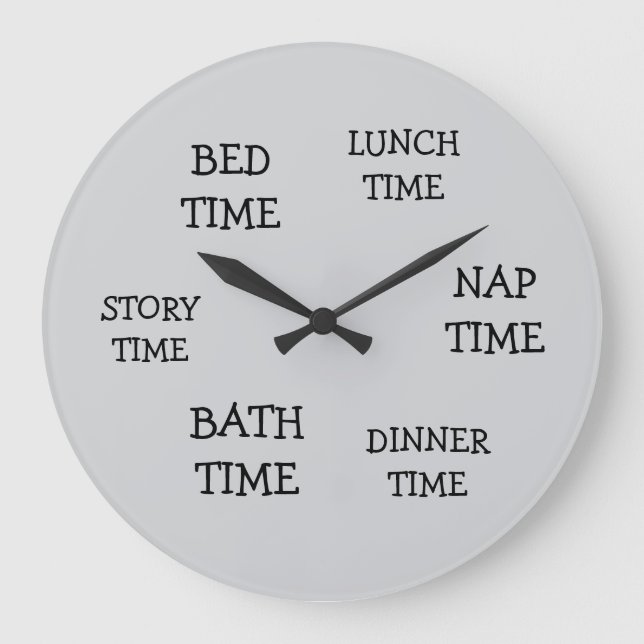Kinder Kinderzimmer Tagesplan grau mit Text Große Wanduhr (Vorderseite)
