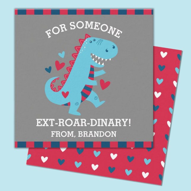 Kinder-Klassenzimmer Dinosaurier Valentinstag Note Mitteilungskarte (fun mini dinosaur valentine with the words For someone EXT-ROAR-DINARY)