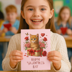 Kinder Klassenzimmer Valentinstag Niedliche Kitty Mitteilungskarte