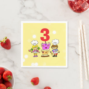 Kinder kleiner Koch 3. Geburtstag Torte Party Serviette