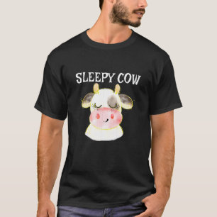 Kinder Kuh Schläfrig Schwarz Weiß Süße Muh Kuh T-Shirt