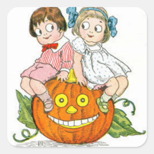 Kinder Kürbislaterne Pumpkin Quadratischer Aufkleber