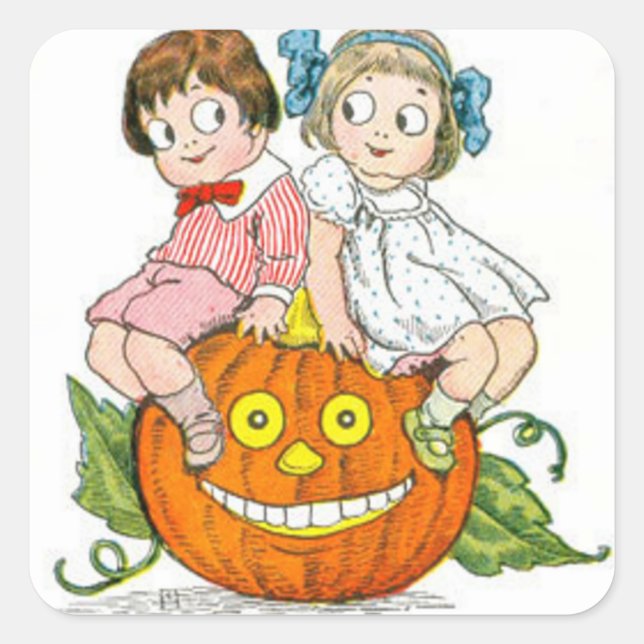 Kinder Kürbislaterne Pumpkin Quadratischer Aufkleber (Vorderseite)