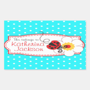 Kinder ladybug Buchschild mit dem Namen aqua blue Rechteckiger Aufkleber