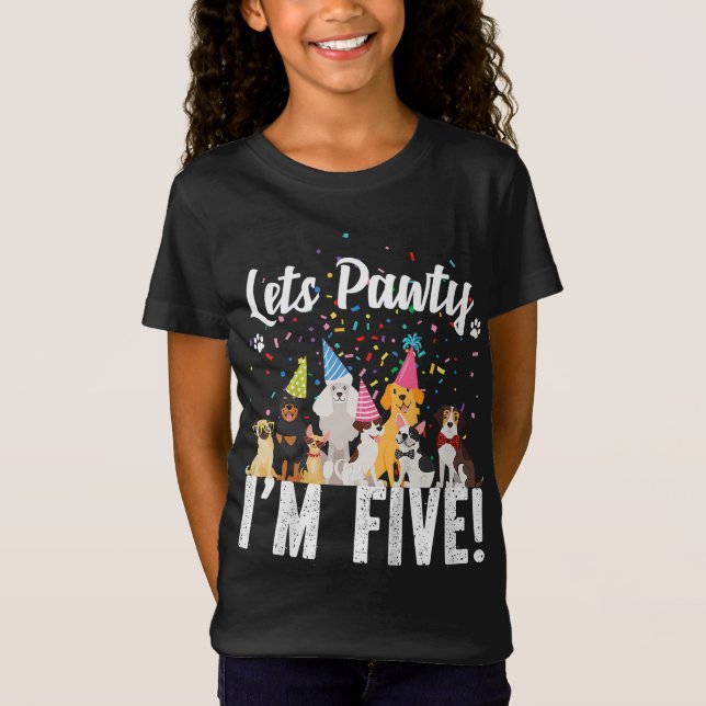 Kinder Lasse Pawty, ich bin FÜNF! Welpe Hund Theme T-Shirt (Vorderseite)